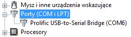 Widok poprawnie zainstalowanej w systemie Windows przejści&oacute;wki na liście urządzeń w Menedżer urządzeń, umożliwiający łączność z wyświetlaczem led produkcji Tedsystem